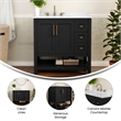 36 Inch Bathroom Vanity with Sink Open Storage and Storage Drawers in Blk/Gold