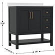 36 Inch Bathroom Vanity with Sink Open Storage and Storage Drawers in Blk/Gold