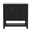 36 Inch Bathroom Vanity with Sink Open Storage and Storage Drawers in Blk/Gold