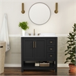 36 Inch Bathroom Vanity with Sink Open Storage and Storage Drawers in Blk/Gold