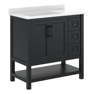 36&quot Bathroom Vanity with Sink Open Storage and Storage Drawers in Black