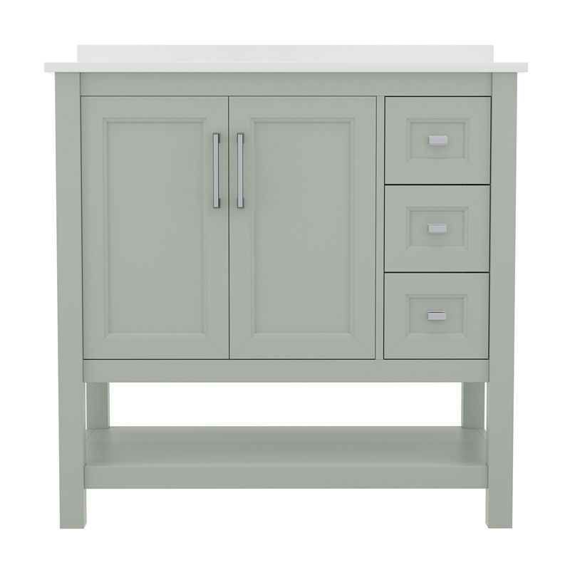 36 Inch Bathroom Vanity with Sink Open Storage and Storage Drawers in Sage