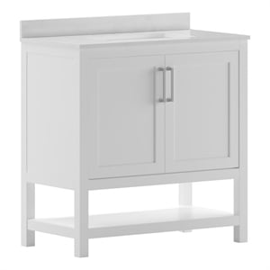36 Inch Bathroom Vanity with Undermount Sink and Open Storage Shelf in White