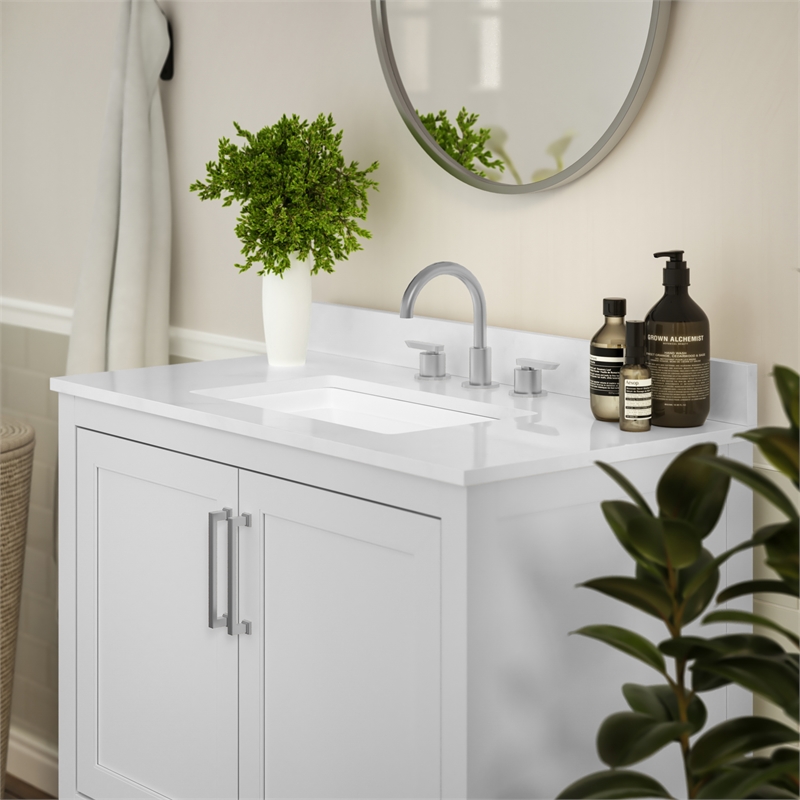 36 Inch Bathroom Vanity with Undermount Sink and Open Storage Shelf in White