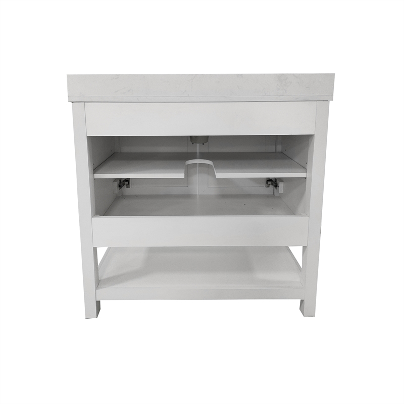 36 Inch Bathroom Vanity with Undermount Sink and Open Storage Shelf in White