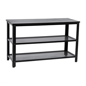 3-Tier Entryway Bench with Mesh Metal Shoe Storage Shelves in Blackwash