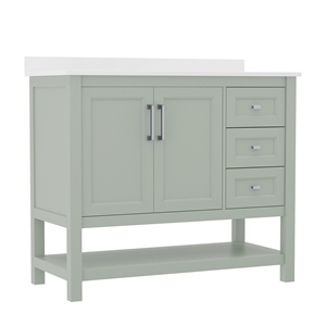 42 Inch Bathroom Vanity with Sink Open Storage and Storage Drawers in Sage