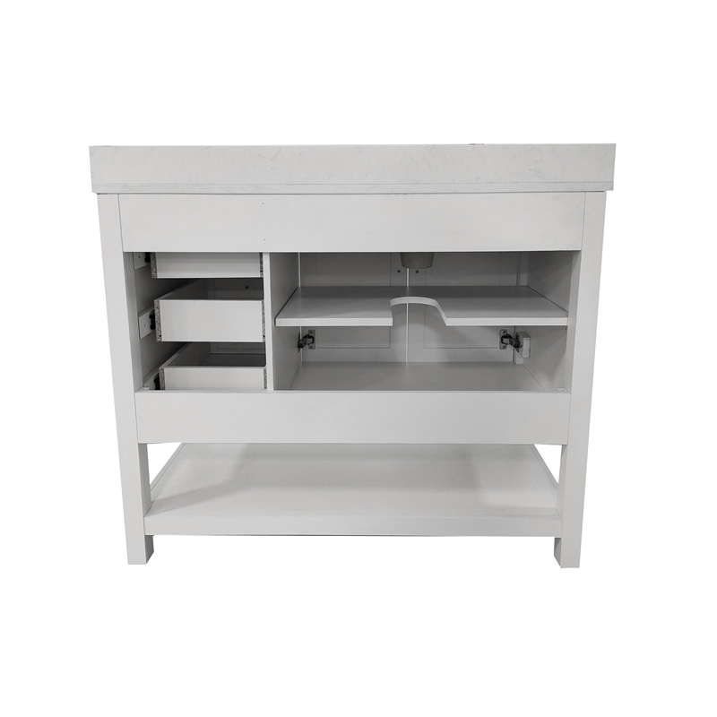42 Inch Bathroom Vanity with Sink Open Storage and Storage Drawers in White
