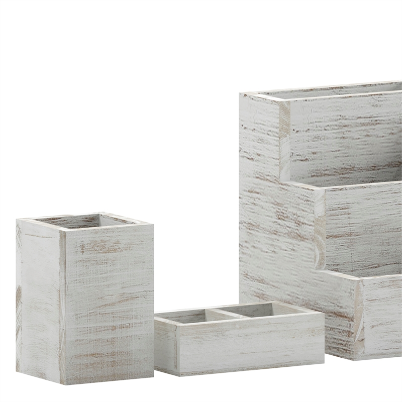 Whitewashed Wooden 3 Piece Organization Set for Desktop Tables or Vanity