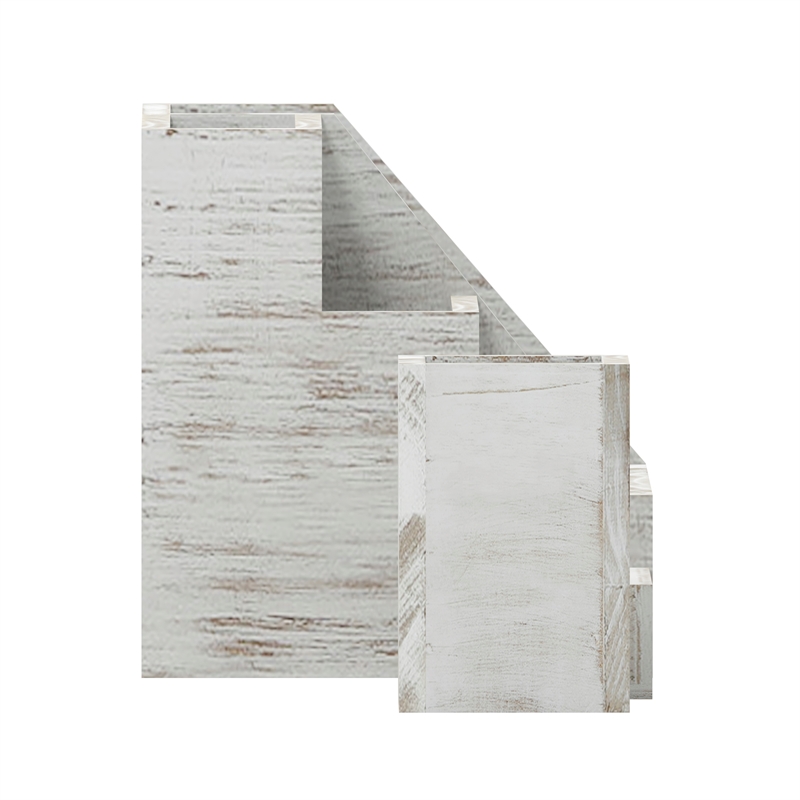 Whitewashed Wooden 3 Piece Organization Set for Desktop Tables or Vanity