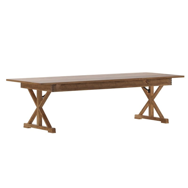 Solid Pine Farm Dining Table with X-Style Legs in Antique Rustic - 9' x 40