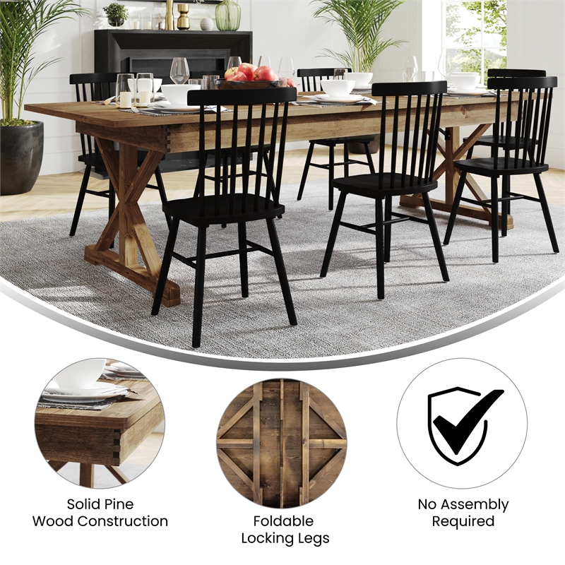 Solid Pine Farm Dining Table with X-Style Legs in Antique Rustic - 9' x 40