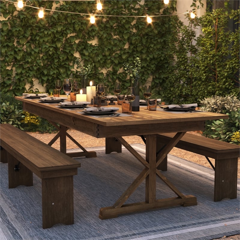 Solid Pine Farm Dining Table with X-Style Legs in Antique Rustic - 9' x 40