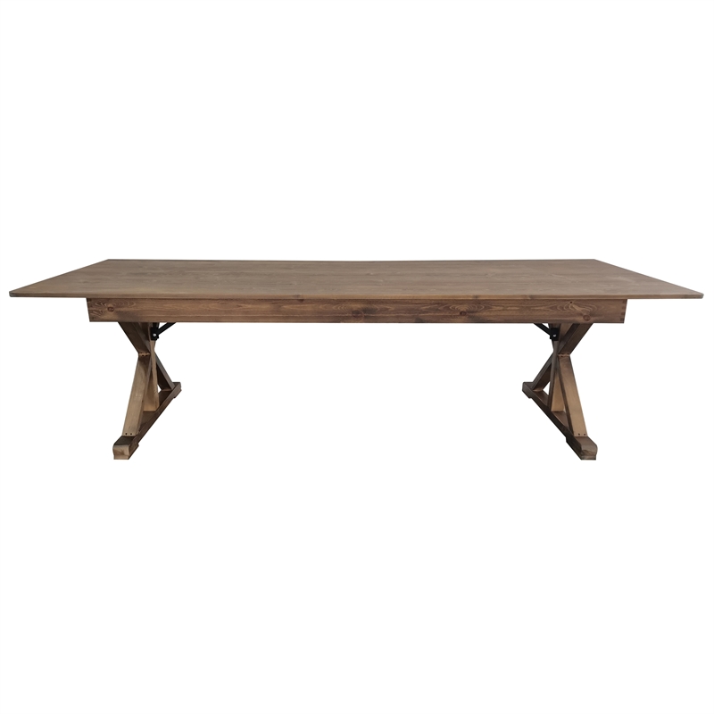 Solid Pine Farm Dining Table with X-Style Legs in Antique Rustic - 9' x 40