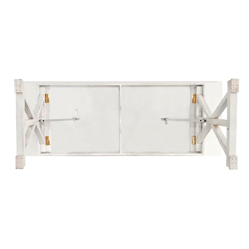 Solid Pine Farm Dining Table with X-Style Legs in Antique Rustic White-9' x 40