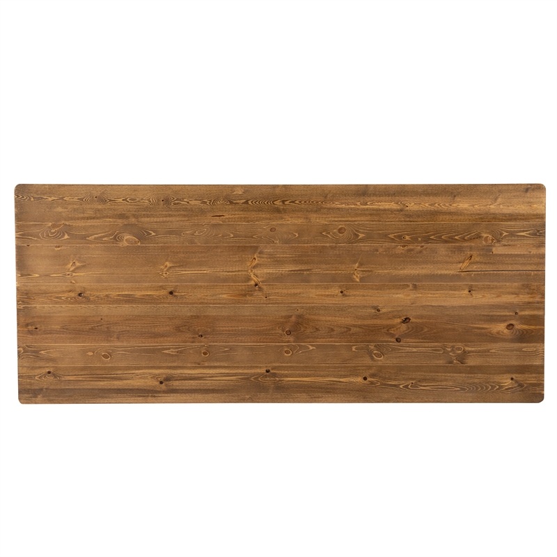 Solid Pine Farm Dining Table with X-Style Legs in Antique Rustic - 7' x 40