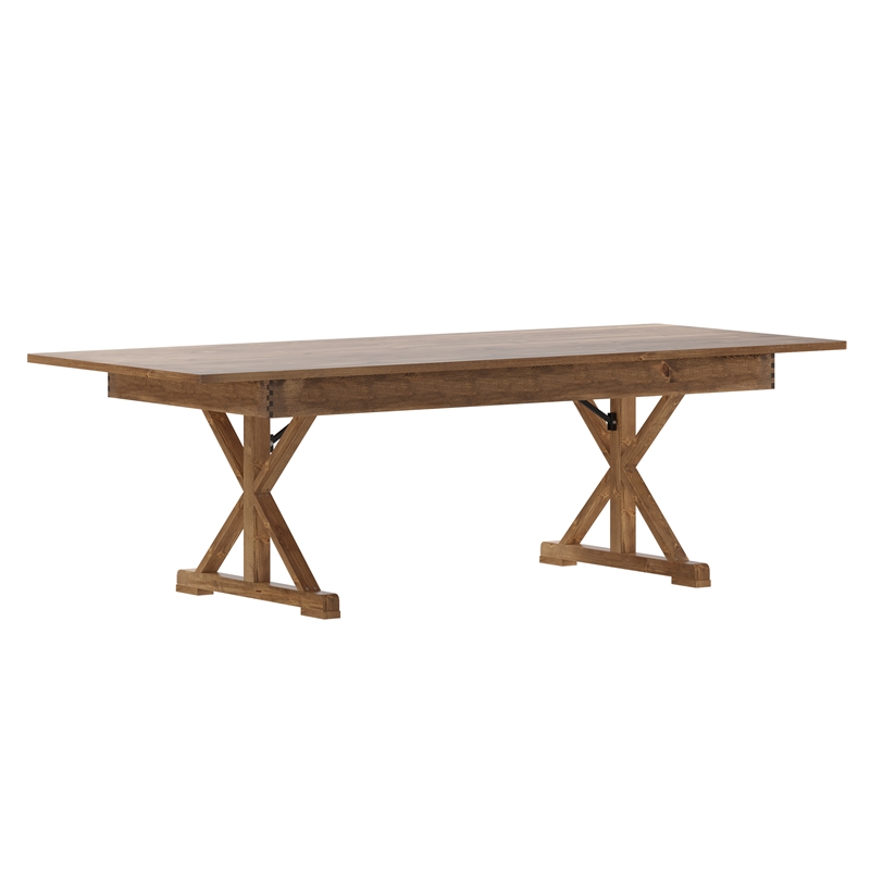 Solid Pine Farm Dining Table with X-Style Legs in Antique Rustic - 8' x 40