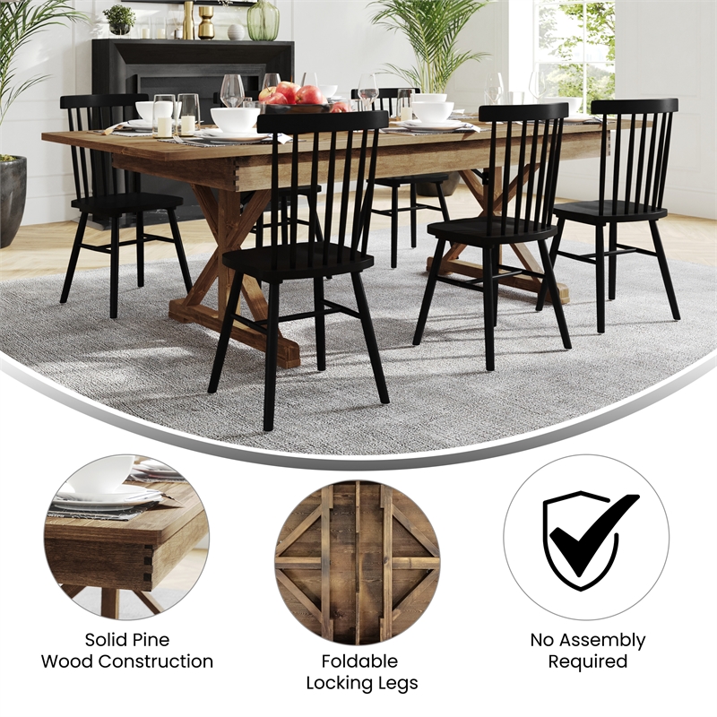 Solid Pine Farm Dining Table with X-Style Legs in Antique Rustic - 8' x 40
