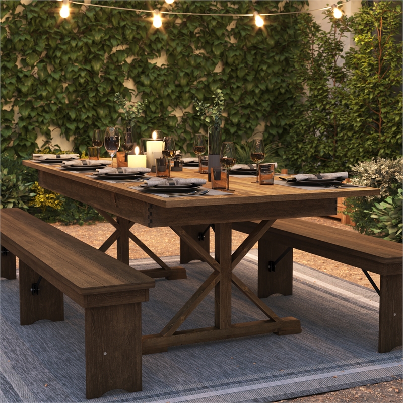 Solid Pine Farm Dining Table with X-Style Legs in Antique Rustic - 8' x 40