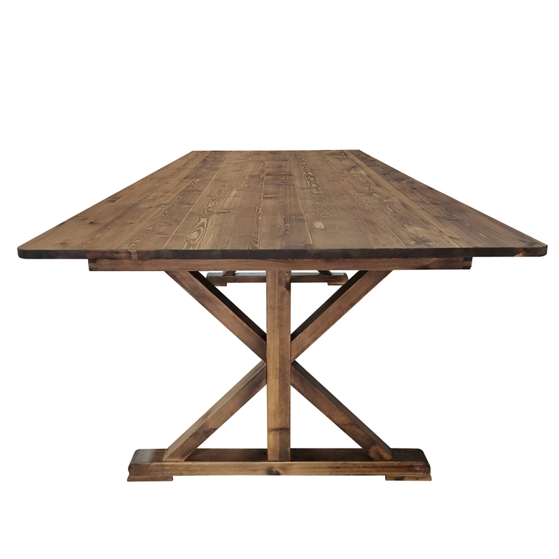 Solid Pine Farm Dining Table with X-Style Legs in Antique Rustic - 8' x 40