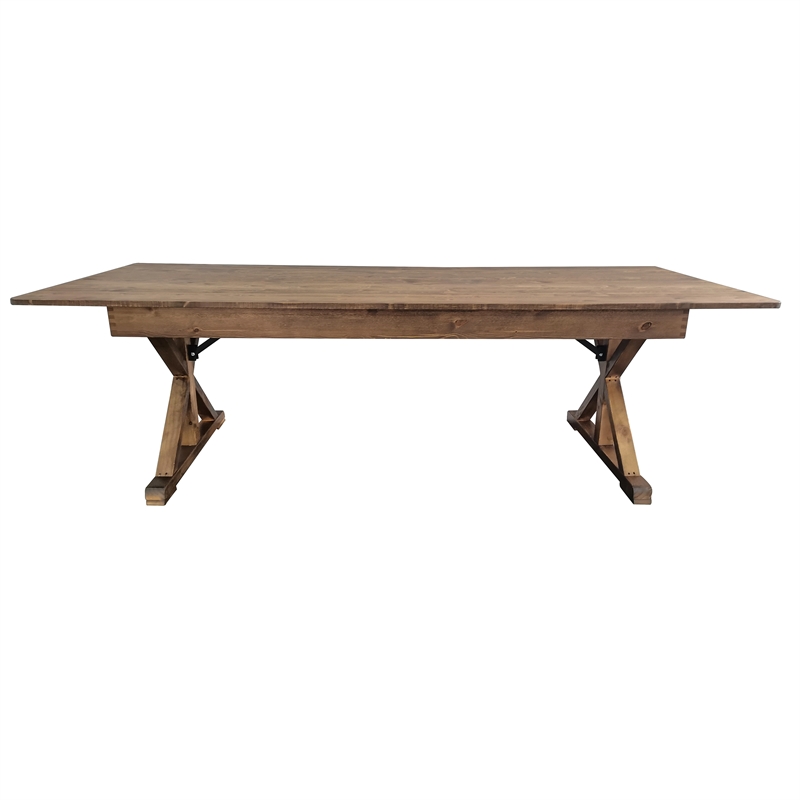 Solid Pine Farm Dining Table with X-Style Legs in Antique Rustic - 8' x 40