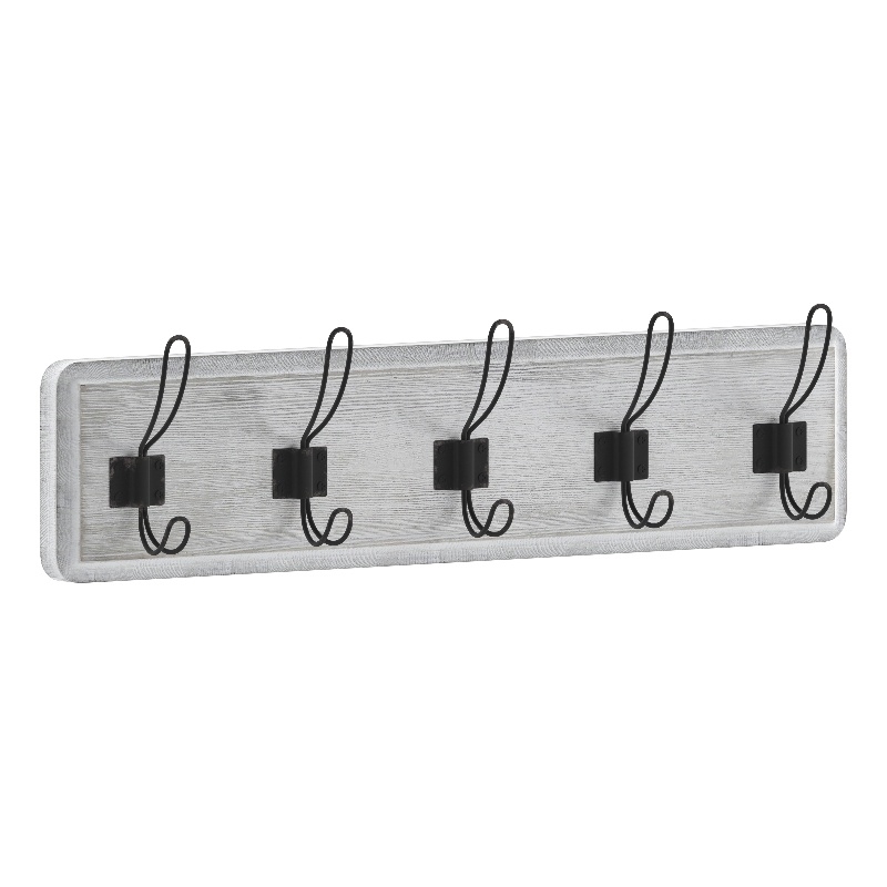 Vintage Wall Mounted Coat Rack with 5 Coat Hooks in Whitewashed Finish