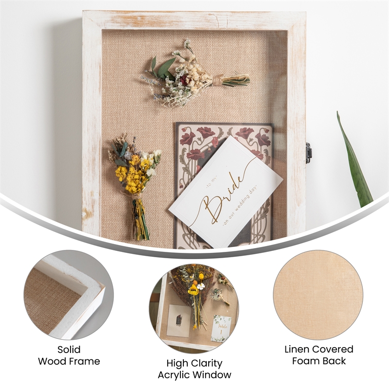 Solid Pine Whitewash Shadow Display Case with Linen Liner - 11 x 14
