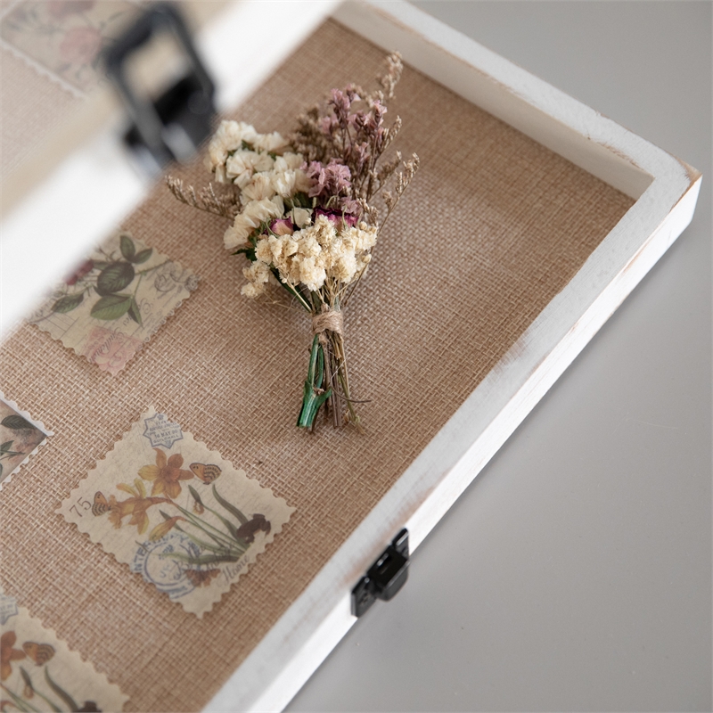 Solid Pine Whitewash Shadow Display Case with Linen Liner - 11 x 14