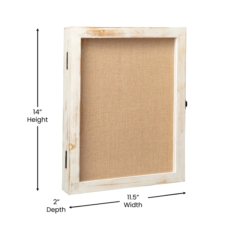 Solid Pine Whitewash Shadow Display Case with Linen Liner - 11 x 14