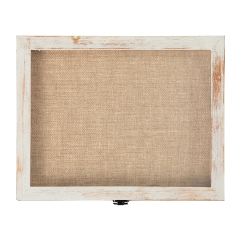 Solid Pine Whitewash Shadow Display Case with Linen Liner - 11 x 14