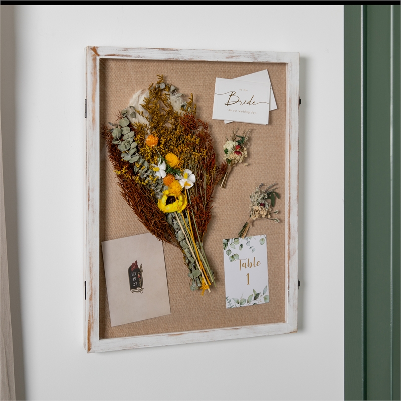 Solid Pine Whitewash Shadow Display Case with Linen Liner - 18 x 24