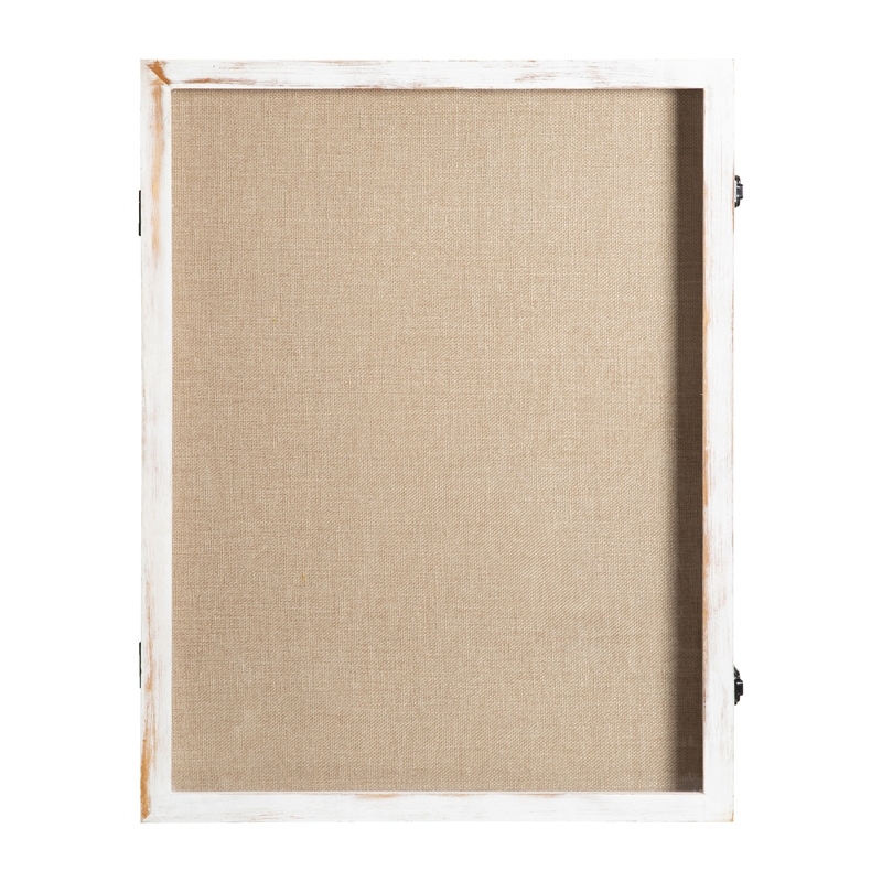 Solid Pine Whitewash Shadow Display Case with Linen Liner - 18 x 24