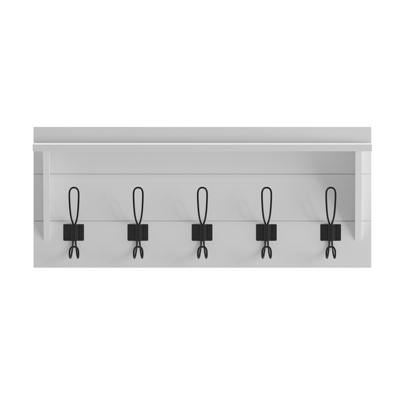 Wall Mounted Coat Rack with Upper Shelf and Coat Hooks in Solid White Finish