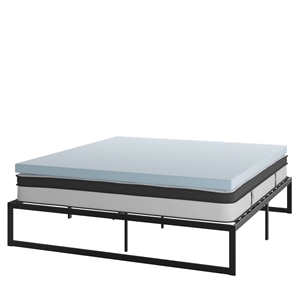 14&quot King Platform Bed Frame 10&quot Pocket Spring Mattress & 2&quot Memory Foam Topper