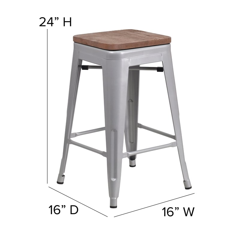 Indoor/Outdoor Backless Counter Stool with Poly Seat - Silver/Gray