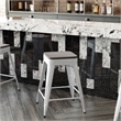 Indoor/Outdoor Backless Counter Stool with Poly Seat - White/Gray