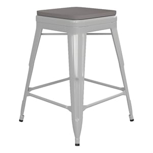 Indoor/Outdoor Backless Counter Stool with Poly Seat - White/Gray