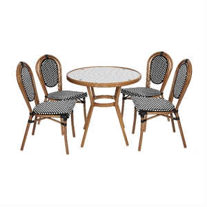 Indoor/Outdoor Commercial Bistro Set with Table and 4 Chairs in Blk/Wht