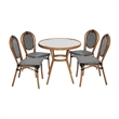 Indoor/Outdoor Commercial Bistro Set with Table and 4 Chairs in Blk/Wht