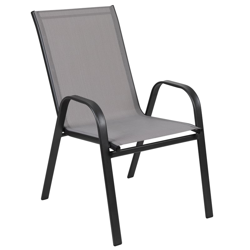 Commercial 7 Pc Outdoor Patio Dining Set with Glass Table and 6 Chairs - Gray