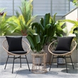 Indoor/Outdoor Rattan Rope Bistro Set Glass Top Table & Cushions-Tan/Black