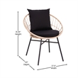Indoor/Outdoor Rattan Rope Bistro Set Glass Top Table & Cushions-Tan/Black