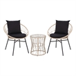 Indoor/Outdoor Rattan Rope Bistro Set Glass Top Table & Cushions-Tan/Black