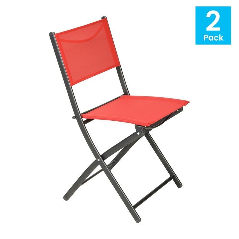 2 Pack Commercial Outdoor Flex Comfort Folding Chair with Metal Frame in Red