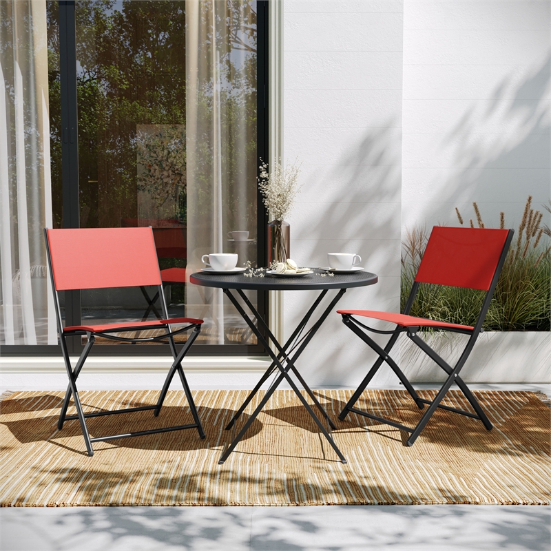 2 Pack Commercial Outdoor Flex Comfort Folding Chair with Metal Frame in Red