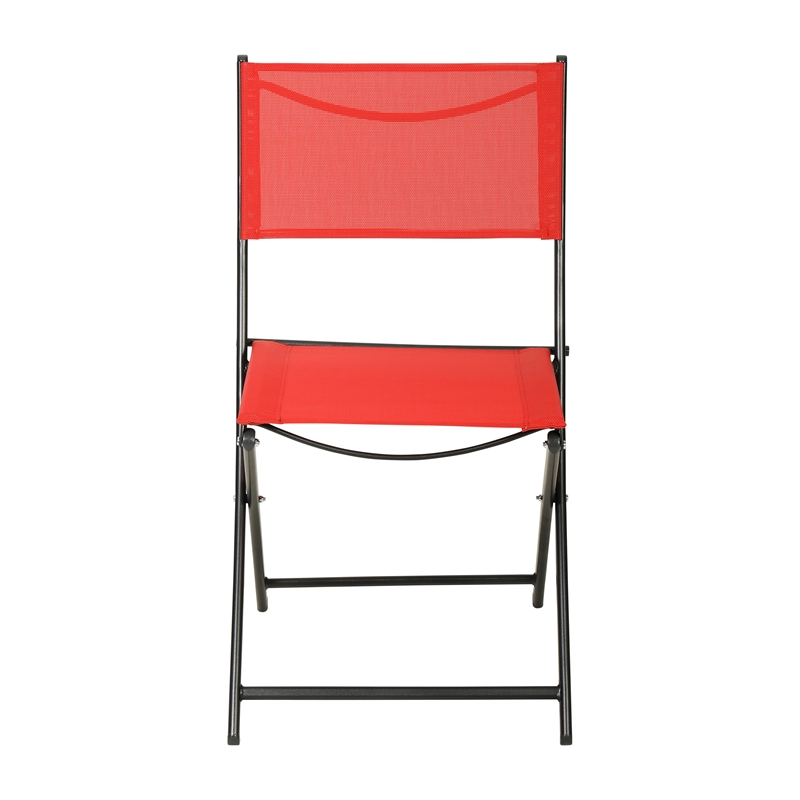 2 Pack Commercial Outdoor Flex Comfort Folding Chair with Metal Frame in Red