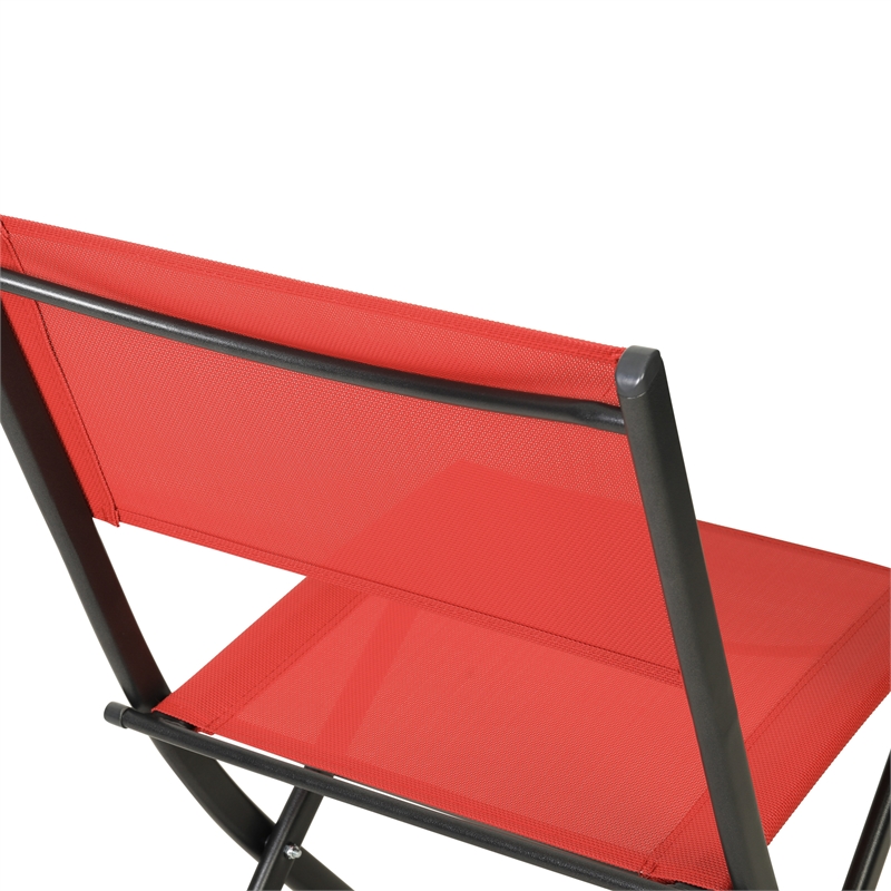 2 Pack Commercial Outdoor Flex Comfort Folding Chair with Metal Frame in Red