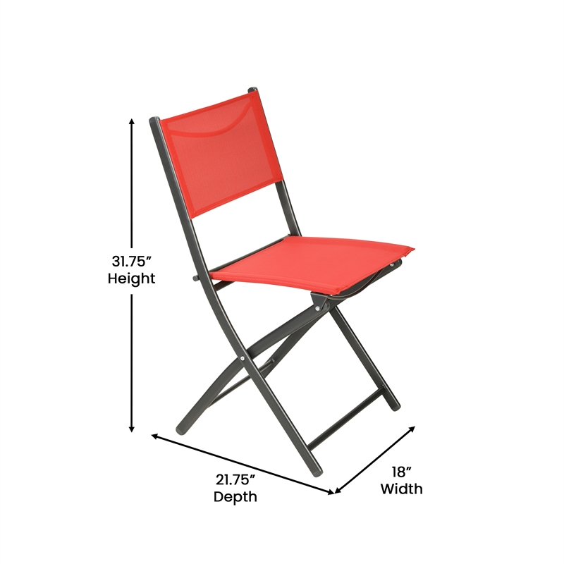 2 Pack Commercial Outdoor Flex Comfort Folding Chair with Metal Frame in Red
