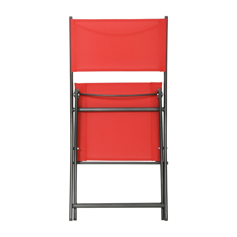 2 Pack Commercial Outdoor Flex Comfort Folding Chair with Metal Frame in Red
