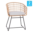 2PK Indoor/Outdoor Natural Boho Rattan Rope Club Chairs-Light Gray Seat Cushions